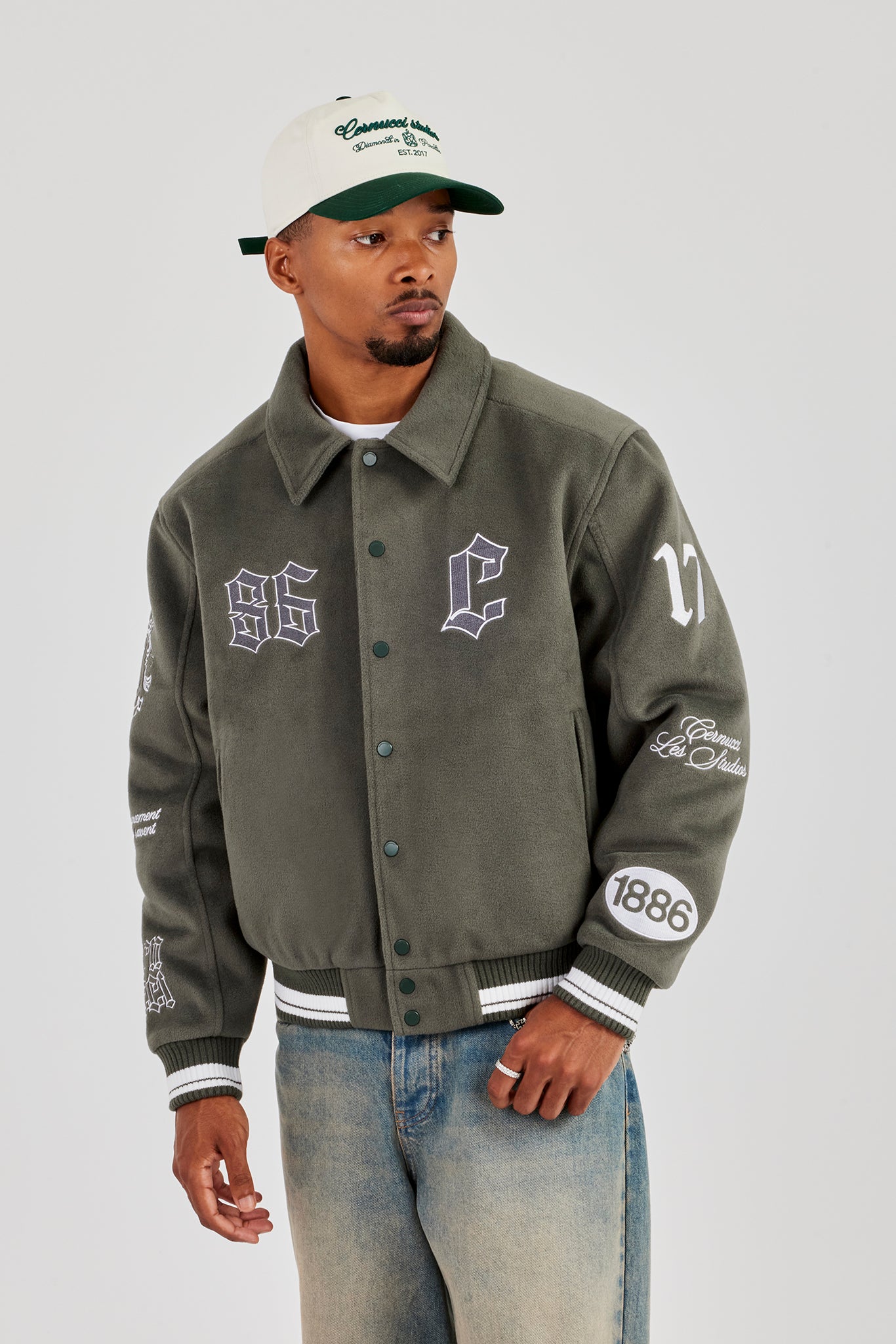 Harrington-Bomberjacke mit Varsity-Abzeichen - Grau